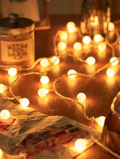 1pc 1.5/3/6M Classic Home Decor Small White Ball String Lights, Indoor Decorative LED Globe String Lights, Indoor Room/Bedroom Wall Decor Lights, Outdoor Camping Tent Decor Lights, Outdoor Garden Decor Lights