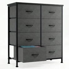 Dresser For Bedroom With 8 Drawers Tall Dresser & Chest Of Drawers Fabric Dresser With Wood Top And Sturdy Steel Frame - 灰色 - 查看 11