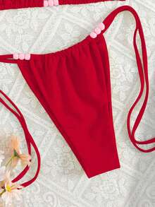 女士性感时尚两件式黄色比基尼泳衣，夏季海滩 - 紅色 - 查看 8