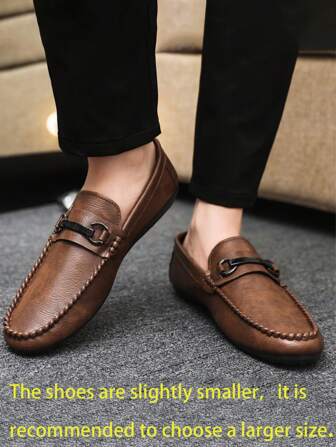 Men's Loafers, New Casual Shoes, Versatile Moccasin Shoes, Slip-On Boat Shoes With Metal Buckle Decor, Suitable For Casual, Valentine's Day, Halloween, Going Out (Size Runs Small And Narrow, Suggest Ordering One Size Up) Chic Autumn