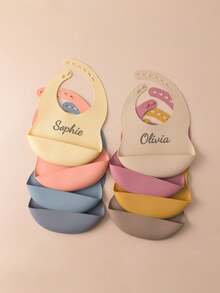 1pc Print On Demand Baby Silicone Bibs Solid Color Baby Stuff Portable Baby Adjustable Bibs Personalized Customization Name Baby Items Essentials - Multicolor - View 3