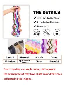 50cm/20inch Children Colored Curly Hair Clip-In Extensions, High-Temperature Fiber Wavy Hair Pieces