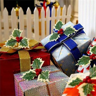 20/30 unidades de azevinhos artificiais com folhas verdes - decoração de Natal de plástico realista, adequada para guirlandas, enfeites de bolo, artesanato faça você mesmo, decorações de casamento, scrapbooking, arranjos de mesa para festas