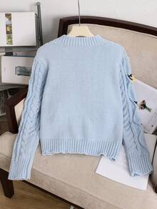 Impresión floral, insecto, hoja, informal, de punto acanalado, calado, hogar - Azul - Ver 6