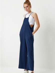 Solid Color Casual Pocket Twist Vacation - Navy Blue - View 4