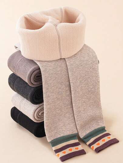 女童纯色打底裤，保暖紧身裤，学院风，加厚保暖内衬七分裤，适合秋冬季穿着