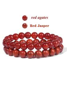 2 件天然石串珠配对手链 8 毫米情侣距离能量手链玛瑙绿松石宝石弹力手镯首饰套装男女礼物 - 彩色 - 查看 23