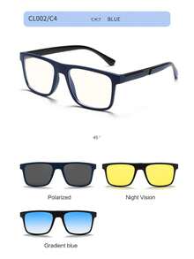 4 piezas Gafas de moda con clip magnético TR90, gafas de deporte y conducción de moda, gafas cuadradas retro unisex - Multicolor - Ver 8