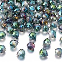 50颗9x8毫米璀璨交响乐彩色切割闪亮玻璃水滴草莓珠，适用于窗户装饰、悬挂装饰、人造水晶玻璃珠——珠宝制作DIY珠子和珠子组合，适合制作独特的手链、耳环、水晶手机壳、发饰、吊坠、服装装饰和工艺品——是创意项目和时尚配饰的理想之选 - 水滴珠 - 查看 16