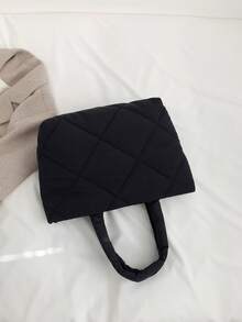 时尚Lingge绗缝刺绣购物袋单肩手提包多功能商务休闲黑色包，适合学校用品、户外、旅行、郊游、运动、假期、教师礼物、青少年女孩度假、学生、男性、女性、柔软、简约、大容量、便携，适合青少年女孩、女性、大学生、办公室、大学、中学、高中、工作、商务、通勤、办公室、教师礼物 - 黑色 - 查看 4