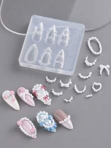 1 pieza Molde de arte de uñas con diseño de crema de pastel lindo, patrón de rayas de encaje de pastel francés, herramienta de desmoldeo de arte de uñas DIY - transparente - Ver 7