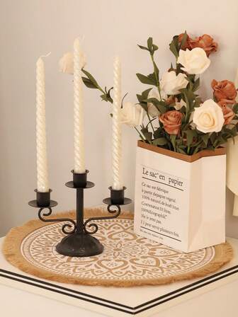 1件/1套 优雅三头金属烛台，经典复古烛台。适用于装饰烛台、家居装饰、壁炉架、圣诞派对、乔迁礼物、婚礼、餐厅、派对烛台。