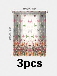 1入组蝴蝶圖案透明窗簾現代滌綸單片家用透明窗簾 - 彩色 - 查看 4