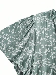 Enliva Jennifer_samantha_style Plus Size Boho Ditsy Floral Print Butterfly Sleeve Split Thigh Dress, For Summer, For Apple Rounded Body Shape - Mint Green - View 6