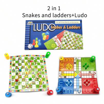 Party Games, Strategy Game, 2 In 1 Ludo Board Game - Snakes And Ladders,1-4 Players Family Dice Games Set, Dice Cup Color Random, Random Color Of Chess Pieces