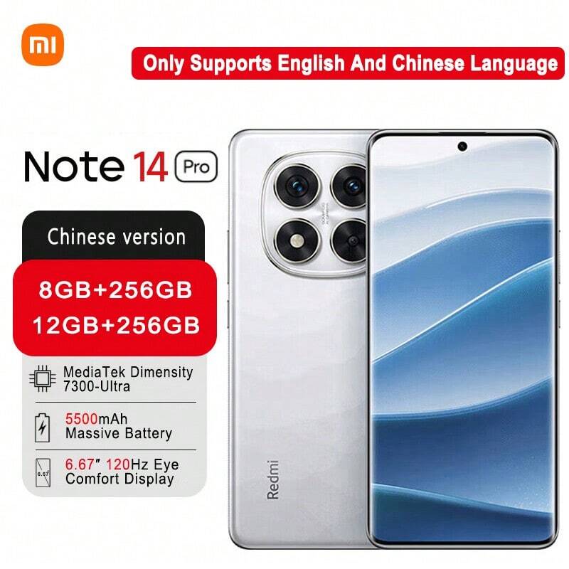 Xiaomi Redmi Note 14 Pro MediaTek Dimensity 7300-Ultra Processor, IP68 Dust And Water Resistance, 5500mAh High-Capacity Battery For Long Endurance, 50MP Sony Large-Aperture Camera, And 1.5K Eye-Care Display,Only Supports English And Chinese Language, - Mirror Porcelain White - View 1