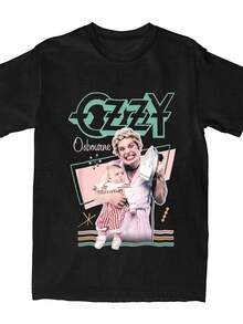 Vintage Retro Band Tee - Black Vintage Poster Graphic Shirt With Teal Lettering - Heavy Metal Merch For Fans - Unisex Adult T-Shirt For Concerts & Casual Attire, Music Fan Apparel, Bold Print, Longlasting Design, Music Merchandise, Rock Enthusiasts, PLUS SIZE - 黑色 - 查看 2