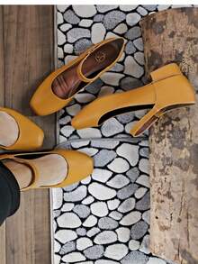 Women's Mary Jane Comfort Mustard Doll Shoes, 3 Cm Heel, Elegant Office - Màu Mù tạt vàng - Xem 3