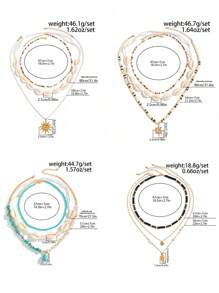 3pcs/Set Men's Retro Boho Style Shell Beaded Necklace, Creative Fashion Metal Spiral Sun Pendant Multi-Layered Necklace, Suitable For Daily And Beach Holiday Wear