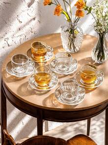 1 Set, Coffee Cup Set, Red Tea Cup, Multifunctional Glass Tea Cup With Tea Infuser - Heat Resistant, Reusable, Espresso, Juice, Cappuccino, 6 Cups 6 Saucers, Suitable For Home And Office Use - Multicolor - View 12