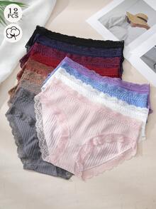 12 Pack Cotton Underwear For Women Lace Cheeky Bikini Panties Full Coverage Soft Stretch Hipster Ladies Briefs S-XL - 彩色 - 查看 7
