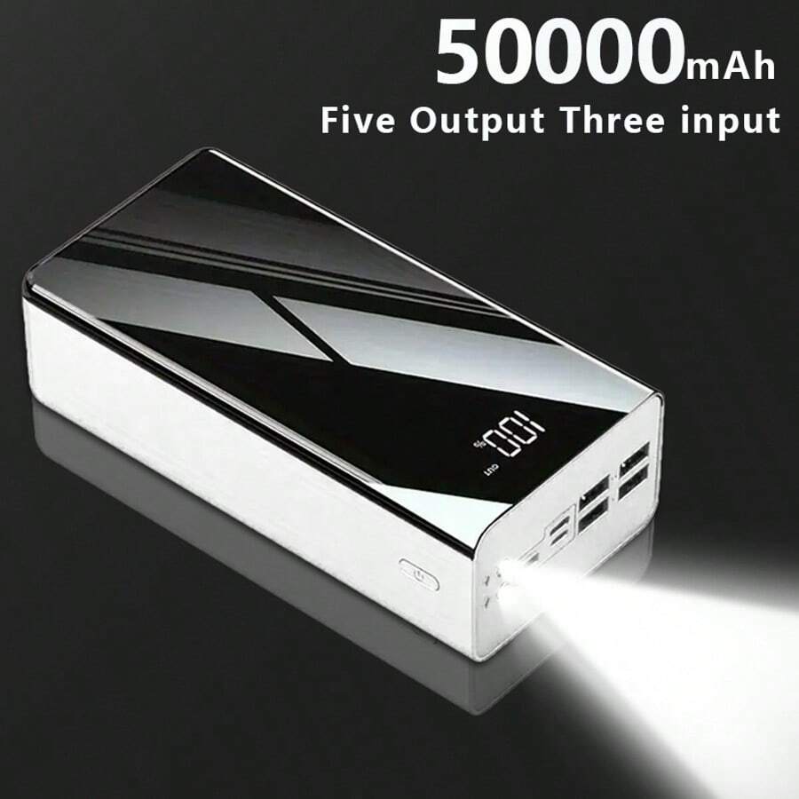 Pin dự phòng di động 50000/30000mAh, Sạc điện thoại di động USB, Có màn hình LED hiển thị nguồn/Đèn pin, Bộ pin dự phòng khẩn cấp ngoài trời, Đèn cắm trại, Tương thích với điện thoại di động /Android Thiết bị điện tử kỹ thuật số Thích hợp cho kỳ nghỉ hè Du lịch/Cắm trại ngoài trời và Nguồn điện dự phòng khẩn cấp Quà tặng cho gia đình, bạn bè, Bộ sạc di động sinh nhật - trắng - Xem 1