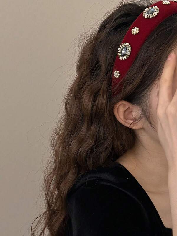 1 pieza Diadema de terciopelo de poliéster con estilo bohemio de estrella de rombo, accesorio de cabello de estilo retro de alta gama, para todas las estaciones, diadema, maquillaje