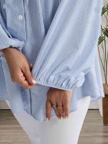 Camisa de manga farol a rayas para mujer de talla grande