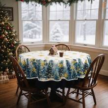 1/36 piezas Mantel decorativo impreso digitalmente con diseño de copos de nieve y árboles de Navidad - Rectangular y redondo de poliéster lavable, adecuado para decoración de comedor interior, reunión familiar, regalo, fiesta festiva, sala de estar, cocina, banquete de hotel