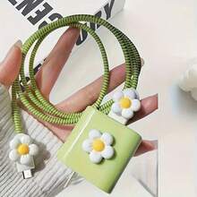 简约花卉充电保护壳，适用于 Apple 14/13/16/15 系列快速充电适配器，20W 充电器保护壳，理想礼物 - 綠色 - 查看 4