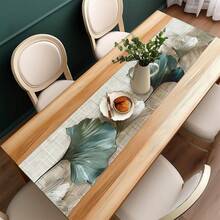 1 pieza Elegante Tapete de Mesa con Estampado Texturizado de Hoja de Ginkgo. Tapete de Mesa Estampado. Decoración del Hogar, Decoración Navideña, Regalo, Mantel Rectangular, Decoración de Mesa de Comedor, Decoración de Superficie, Tapete de Mesa de Gran Tamaño, Repisa de Chimenea, Decoración de Marco de Puerta y Ventana, Material Tipo Lino. Adecuado para Reuniones en el Hogar, Interior, Exterior, Entrada, Mesa de Café, Sala de Estar, Cocina Comedor. Lavable a Máquina. - Verde - Ver 8