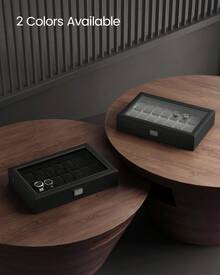 SONGMICS Watch Box, 24-Slot Watch Case, Lockable Watch Storage Box With Glass Lid, Gift Idea, Ink Black Synthetic Leather - 黑色 - 查看 5