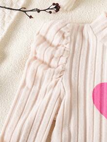 3pcs/Set Young Girls' Cute Heart Print Solid Color Ruffle Bubble Long Sleeve Mock Neck Fleece T-Shirts - Multicolor - View 6