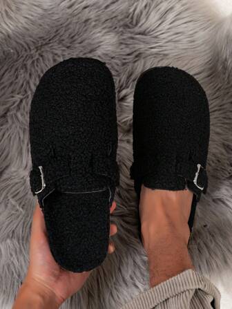 Men's Mule Shoes New Spring Vintage Slip-On Loafers Casual Slouchy Shoes, Closed Toe Flat Mules With Adjustable Strap, Available In Non-Fleece All Season And Thermal Lined Warm Autumn/Winter Versions