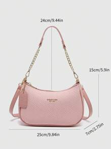 2025 New Fashion Classic Versatile Letter Graphic Design Solid Color PU Leather Crescent Shoulder/Underarm Bag, Y2K Shoulder/Underarm Bag, Suitable For Shopping, Can Be Worn Crossbody - Pink - View 2