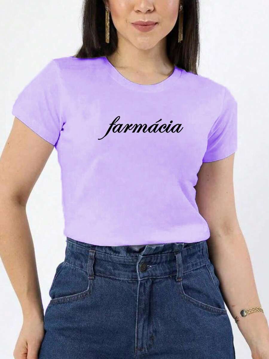 Blusa Feminina Baby look Curso Profissão Faculdade de Farmácia Letra Cursiva 100% Algodão - Roxo - Visão 1