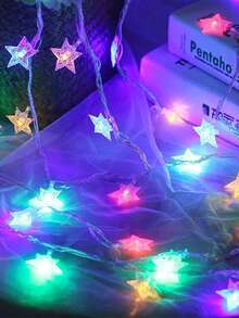 1pc 4.92/9.84/19.68ft LED Star String Lights, Battery Powered Star Fairy Lights, Home Decor Bedroom Decor Wall Decor Room Decor Wedding Decor For Indoor Home Decoration, Wedding Scene Decor, Bedroom Wall Decor, Living Room Festival Atmosphere, Romantic Star Lights - Transparent Stars - View 12
