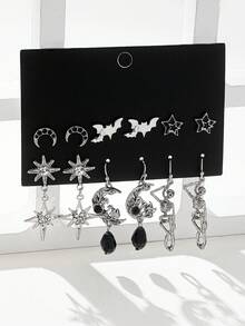 Bộ 6 đôi khuyên tai đính đá phong cách Gothic hình dơi, đầu lâu, ngôi sao, hoa hướng dương, thánh giá, rìu, đầu lâu, mặt trăng, bông tuyết, thời trang và đa năng - Bông tuyết nhiều màu - Xem 15