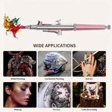 Kit aerografo portatile, include compressore d'aria, ugello da 0,3 mm, set di strumenti per la verniciatura a spruzzo, adatto per pittura, modellismo, decorazione di torte, arte di unghie (rosa - ugello da 0,3 mm)