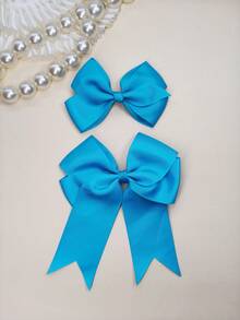 1/2pcs 6-Inch Large Ribbed Satin Ribbon Bow Hairclips, Double Layer Streamer Hairpins, Children Hair Accessories Suitable For Daily Or Party Use - Multicolor - View 37