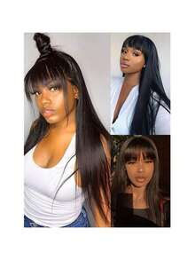 200 Density 34inch Wigs Human Hair Long Straight Wig With Bangs Peruvian Hair Wigs Glueless Machine Made Wig Silky Straight Human Hair Bang Wigs Machine Made For Women, Versatile Style For All Ethnicities - Natural Color - View 9
