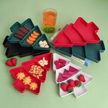 Tavă multicompartimentată în formă de brad de Crăciun pentru fructe uscate, gustări și dulciuri, potrivită pentru servirea mâncării, gustărilor, băuturilor, sushi, pizza, deserturilor, prăjiturilor și pâinii, tavă pentru micul dejun, tavă pentru cafea, tavă pentru ceai, platou pentru delicatese, ustensile de bucătărie de uz casnic, platou de servire reutilizabil cu atmosferă festivă, Crăciun 1 buc.