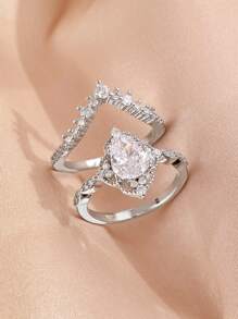 Stylever Un set de inele din argint 925, luxos și rafinat în formă de picătură, din zirconiu, cadou pentru logodnă, nuntă, petrecere, ținută zilnică, bijuterii de lux pentru femei