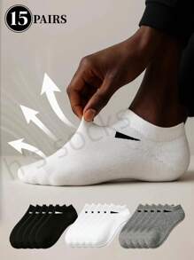 1/10/15 Pairs Unisex Plus Size Black/White/Grey Breathable Ankle Socks, Sports Socks, Fashion Socks, Solid Color Simple Style, Suitable For Daily Wear