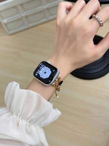 1 Pc Luxury Golden Black Flower Bracelet Loop Link Compatible With Apple Watch Band Women Sport 38mm 40mm 41mm 42mm 44mm 45mm 46mm 49mm , Strap Compatible With Apple Watch Watchband Series Ultra 10/9/8/7/6/5/4/3/2/1 SE