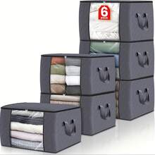 6pcs Large Capacity Foldable Fabric With Sunroof Storage Box, Storage Bag, Foldable Blanket, Clothing Storage Bag For Spa Center Storage System, Gray/Black - Grey - View 2