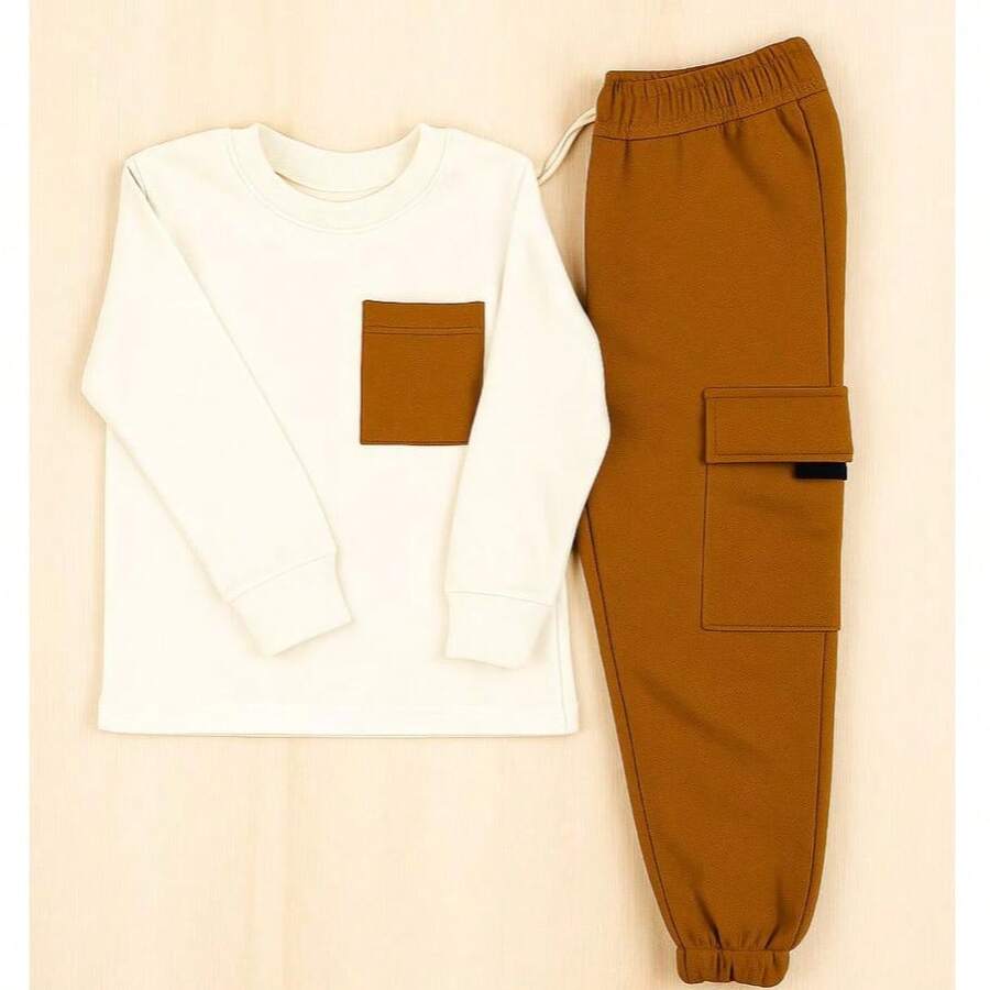 Children's Sweatshirt, Cargo Pants And Jacket Set For Boys And Girls, Autumn Winter - trắng - Xem 1