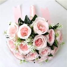 1 件满天星玫瑰新娘婚礼花束、白色新娘花束、婚礼人造花束、伴娘花束（配丝带）、情人节、装饰珍珠蕾丝网玫瑰花束 - 彩色 - 查看 8