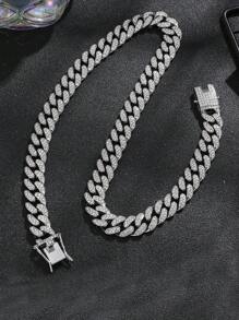 1pc European & American Hip Hop Street Style Full Rhinestone Chain Necklace, Unisex Bracelet, Fashionable Jewelry, 20-60CM