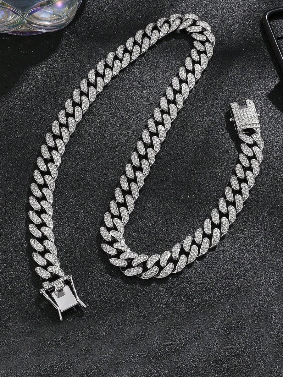 1pc European & American Hip Hop Street Style Full Rhinestone Chain Necklace, Unisex Bracelet, Fashionable Jewelry, 20-60CM